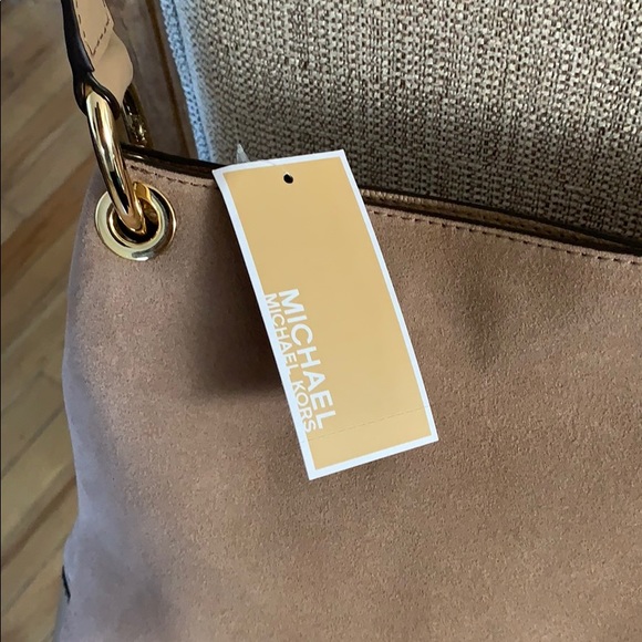 Michael Kors Lg Shoulder Nicole Suede Leather Tan - Picture 5 of 16